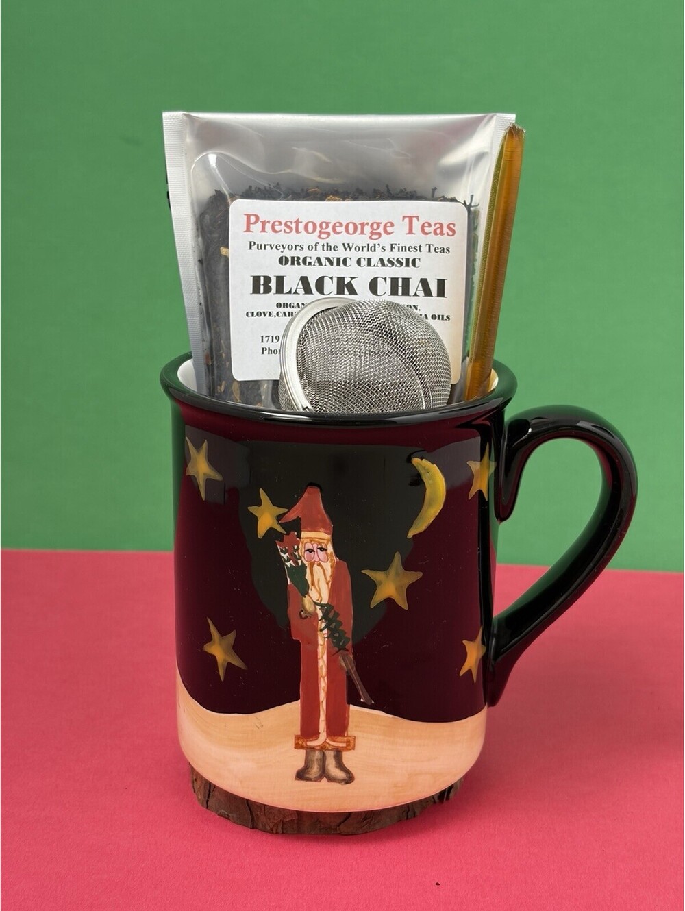 CIC Becca Barton Santa Mug Christmas Folk Art Holiday Tea Gift Basket Bundle